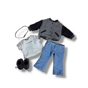 American Girl Doll School Spirit Varsity Jacket Blue Jean Basics Boot Outfit 18"